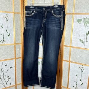 Women’s Silver Suki Flap Crop Jeans Size 32W & Dark Blue Denim Jeans